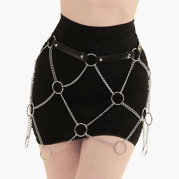 Accessories - Black Faux Leather O-Ring Bondage Rave Waistbelt Skirt Cage Harness Body Jewelry